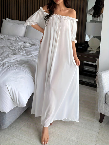Women's Off-Shoulder Maxi Dress Nightgown Elegant for Home & Sleep