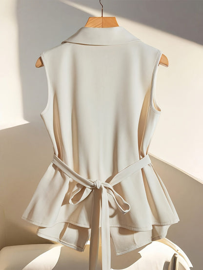 Women's vest with lapel collar and waist belt – Elegant business and casual look
