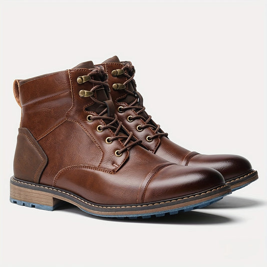 Men's brown lace-up ankle boots with lug soles
