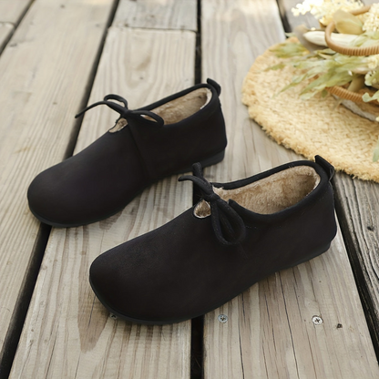 Women's slip-on shoes, bow design, warm-lined casual shoes