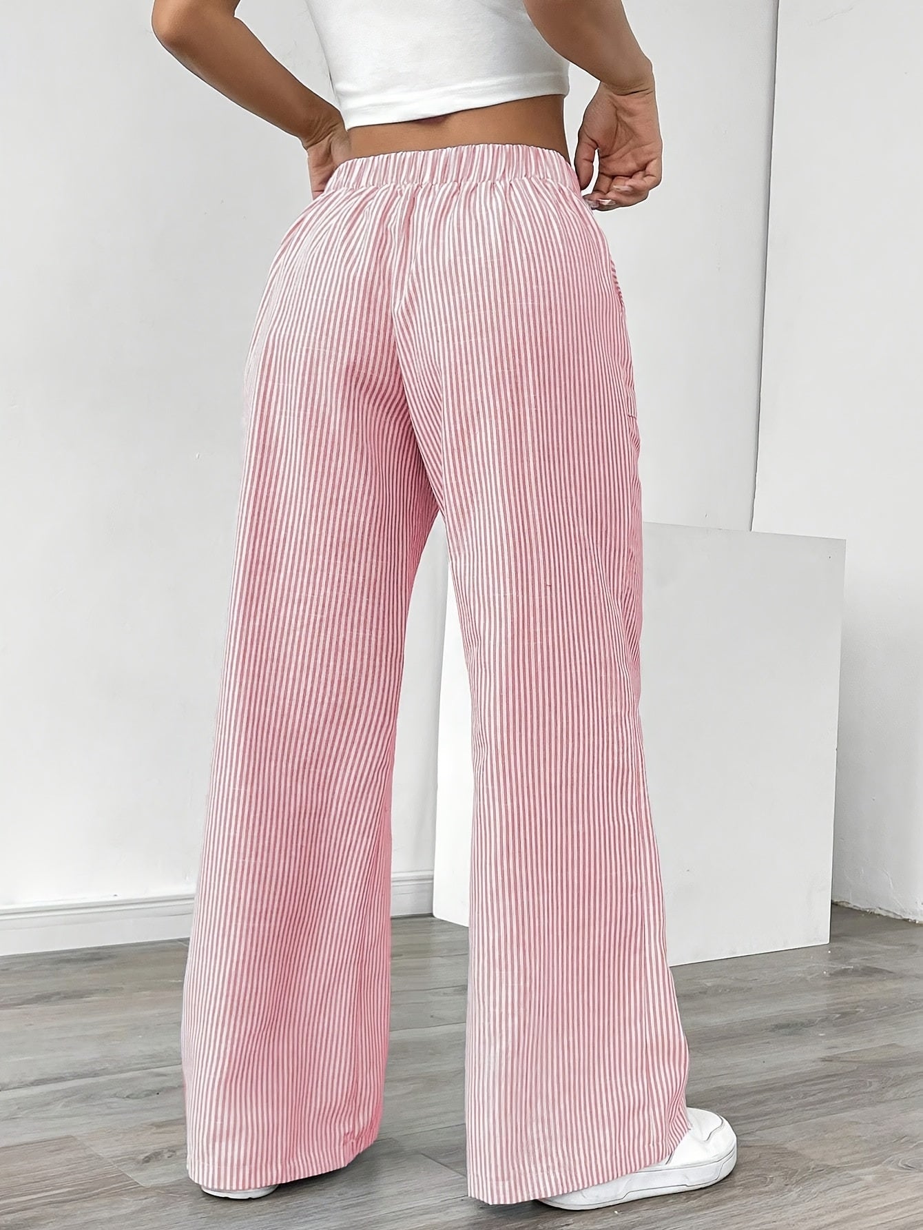 Women's Wide Casual Pants with Stripes and Drawstring – Casual Street Style for Everyday and Leisure