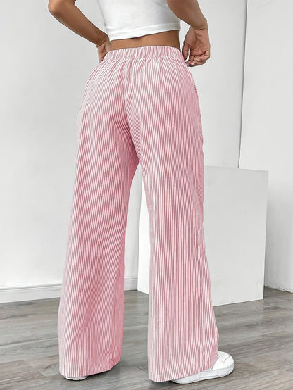 Women's Wide Casual Pants with Stripes and Drawstring – Casual Street Style for Everyday and Leisure