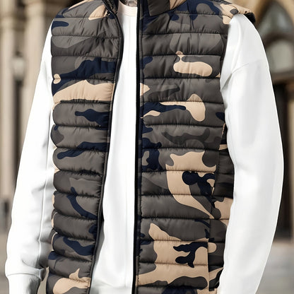 Unisex quilted camouflage vest with stand-up collar