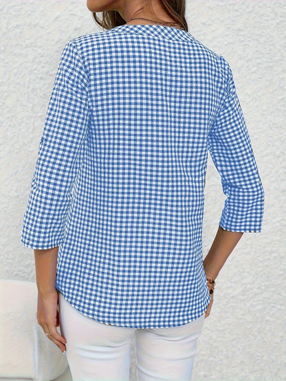 Women's blouse with check pattern and V-neck – casual shirt blouse for spring and summer