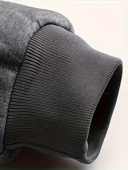 Herren Halb-Reißverschluss Pullover Stehkragen Grau mit Teddyfutter