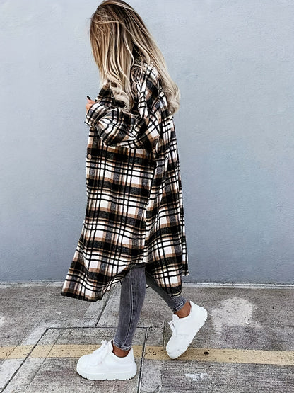 Women's Long Checked Oversize Shacket in Casual Look for Spring and Autumn