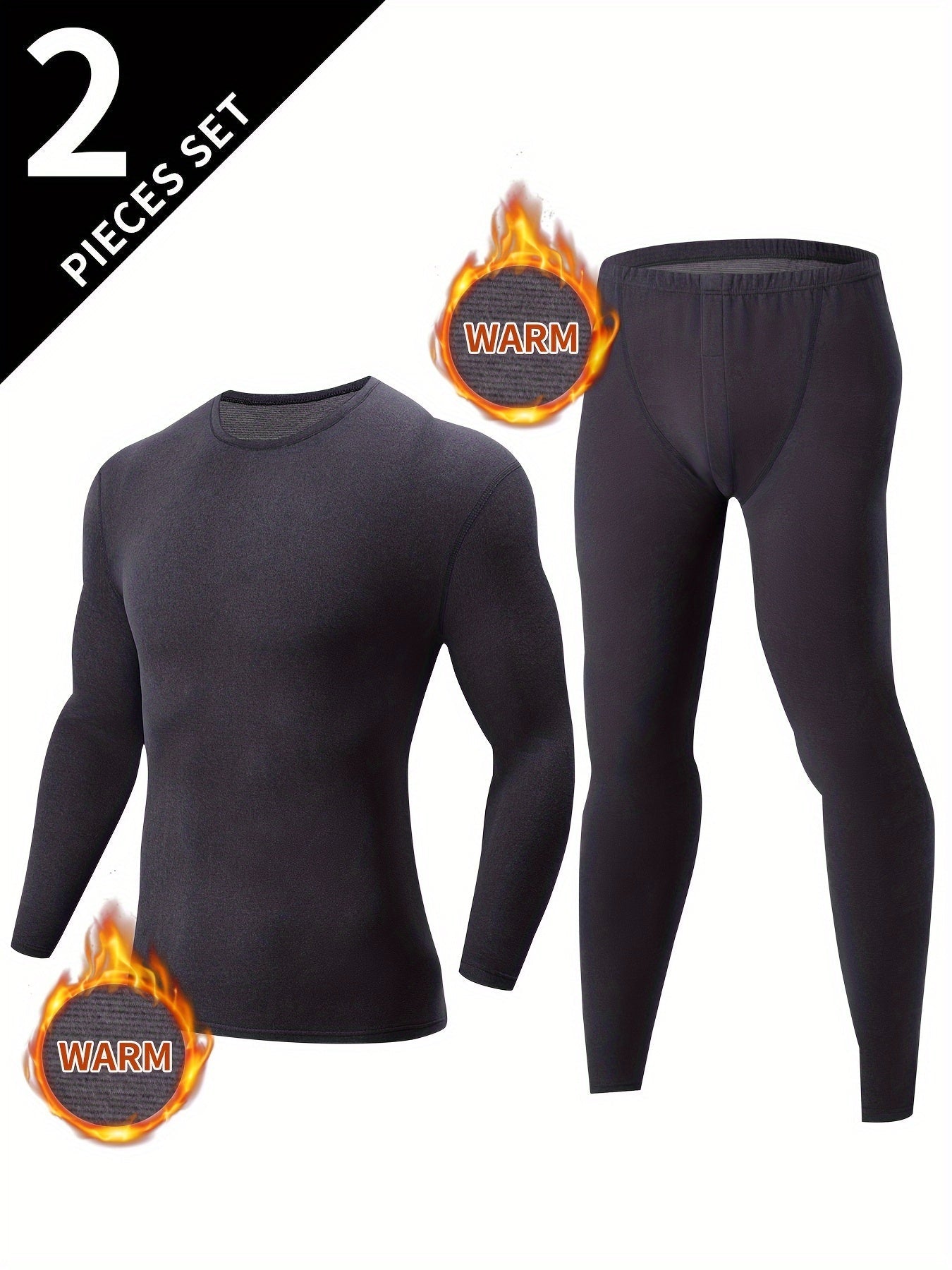 Men's thermal underwear set, long-sleeve shirt & leggings, warm two-piece outfit