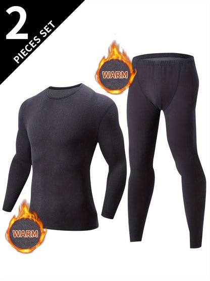 Men's thermal underwear set, long-sleeve shirt & leggings, warm two-piece outfit