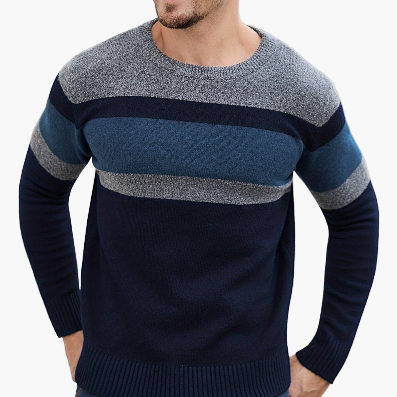 Herren Pullover mit Streifenmuster – Moderner Freizeit-Look für Herbst und Winter