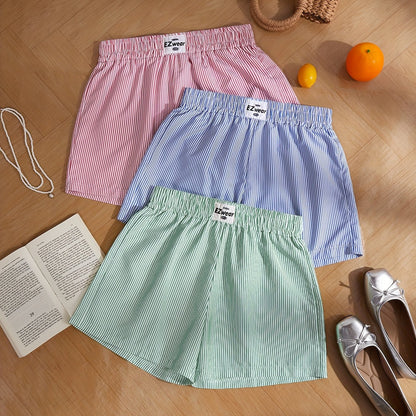 Damen Pyjama-Shorts im Streifen-Design für entspannte Sommernächte, 3er-Pack, Freizeit-Loungewear