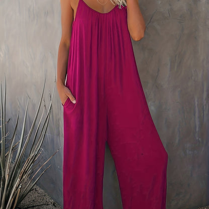 Women's jumpsuit with spaghetti straps and wide legs – Casual one-piece for spring and summer