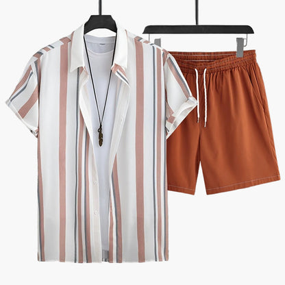 Herren Freizeit Sommer Set – Gestreiftes Kurzarmhemd mit Shorts, Modernes Outfit für Alltag & Urlaub