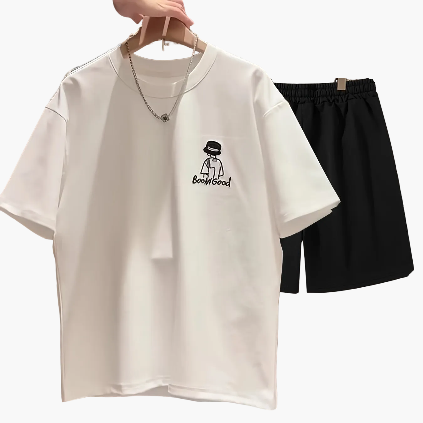 Men's Casual Set with Print – T-Shirt & Shorts, Streetwear Style, Summer Outfit