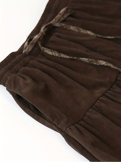 Women's floor-length tiered skirt with a checked underskirt and drawstring