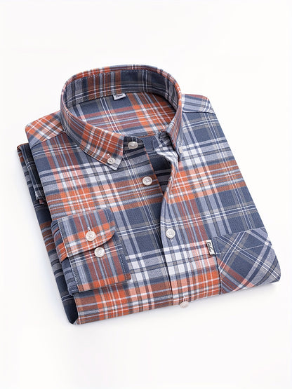Men's Casual Shirt Checked – Modern Long-Sleeve Shirt for Everyday & Office