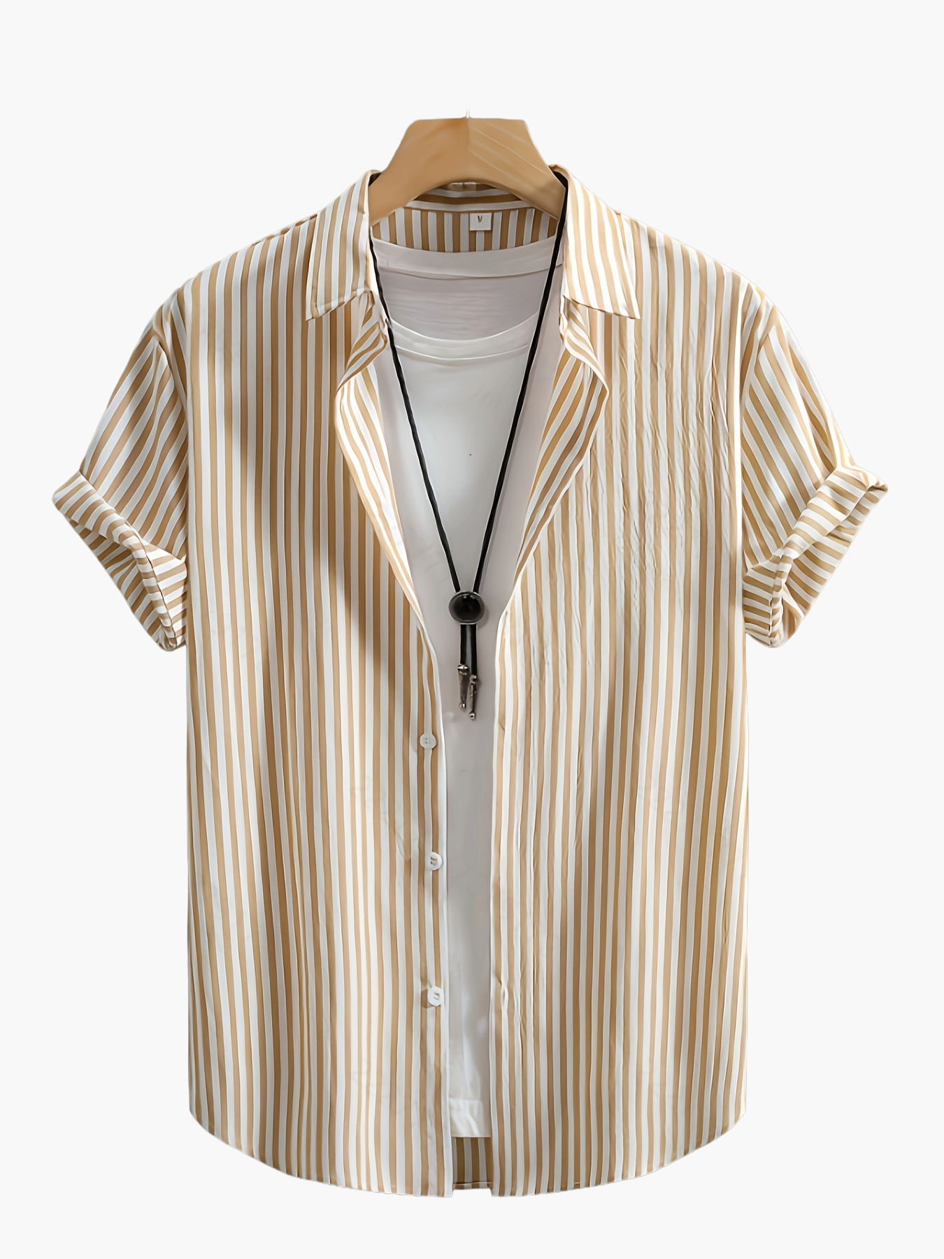 Men's Short-Sleeve Casual Shirt with Stripe Pattern and Open Collar – Summer Casual Shirt