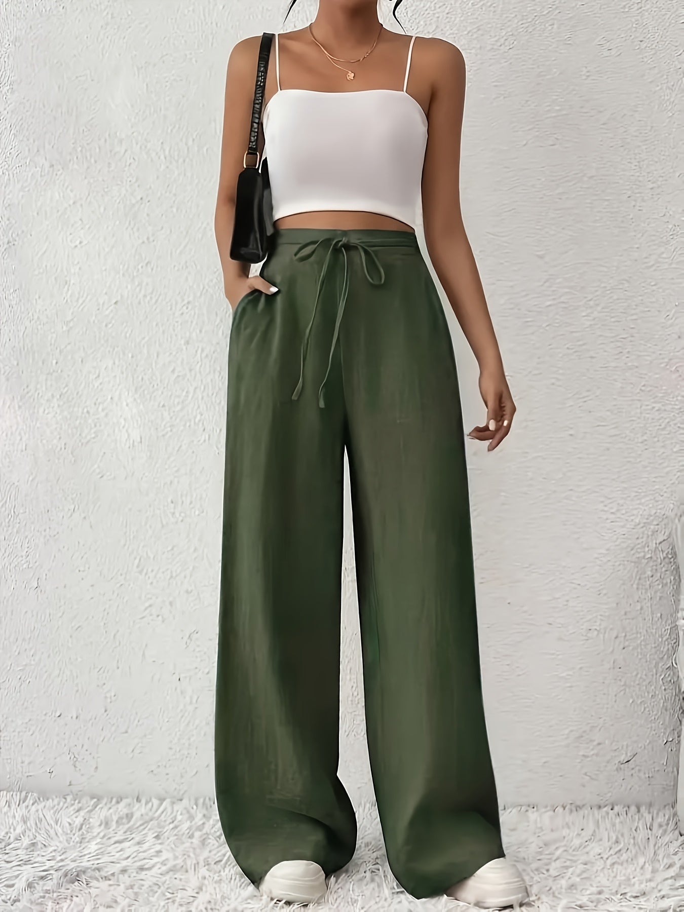 Women's Wide-Leg Pants with Drawstring – Casual Leisurewear for Everyday and Weekends