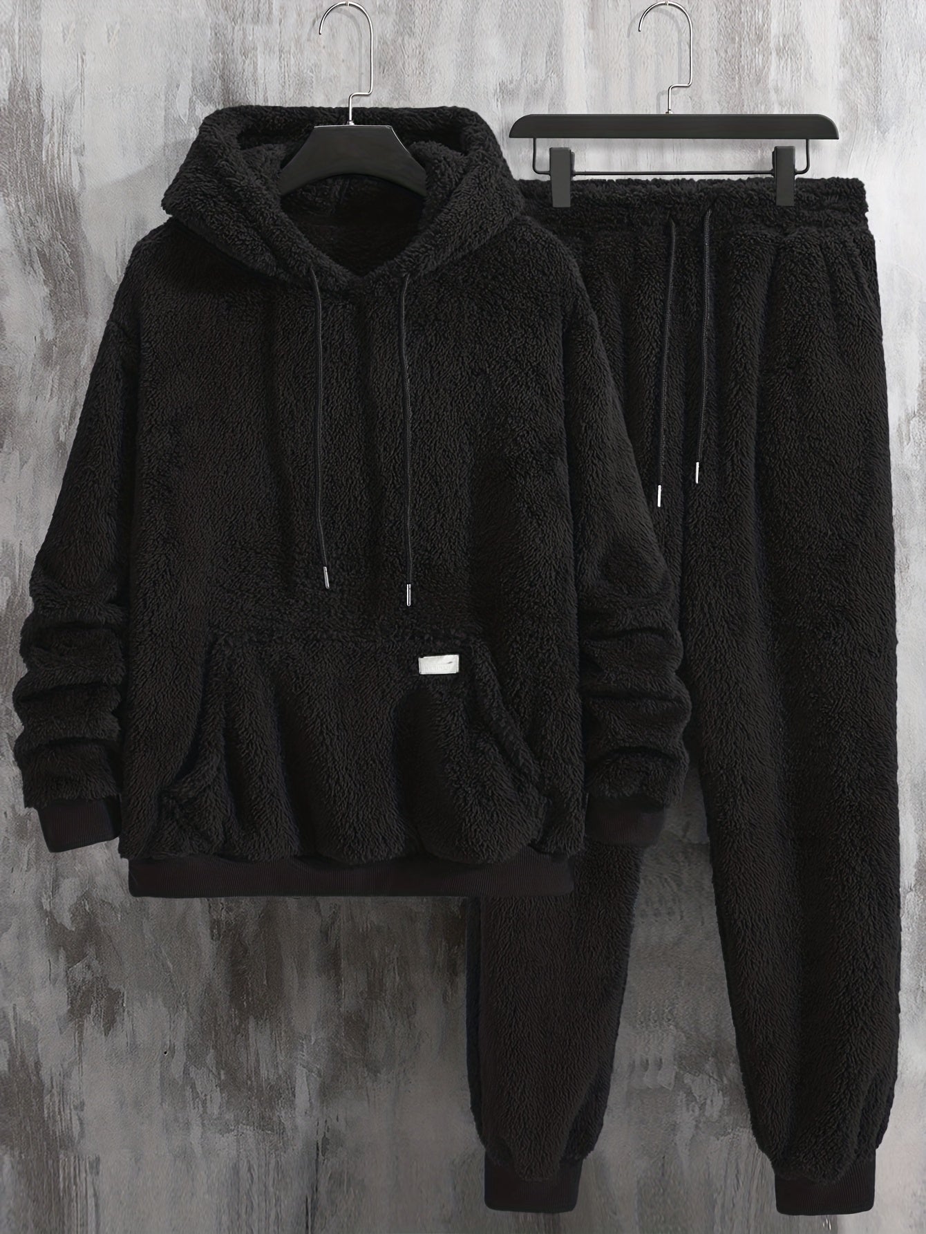Unisex teddy fleece tracksuit with hooded sweatshirt and joggers