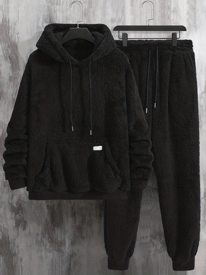 Unisex teddy fleece tracksuit with hooded sweatshirt and joggers