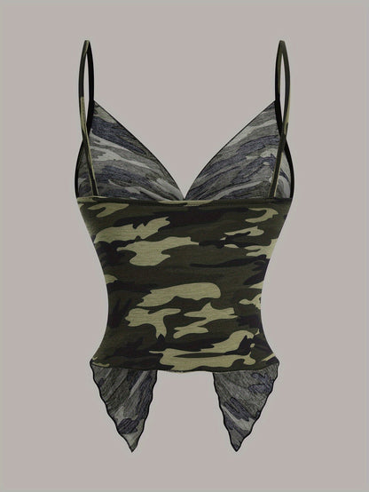 Women's Camouflage Handkerchief Camisole Top for Streetwear and Festivals