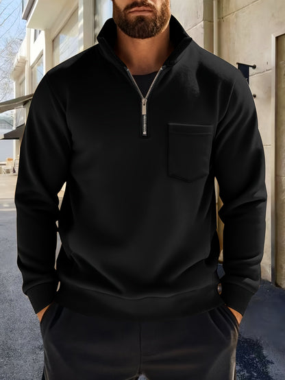 Herren Halb-Reißverschluss Pullover mit Brusttasche