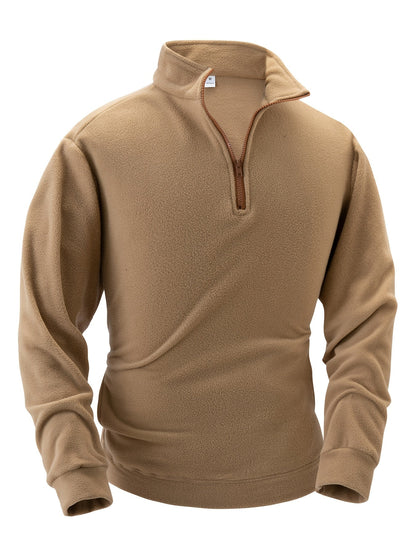 Fleece Pullover Herren Stehkragen Halb-Reißverschluss Langarm