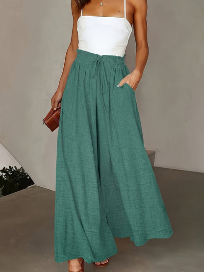 Women's Elegant Wide High Waist Palazzo Pants with Pockets – Perfect for Office & Leisure
