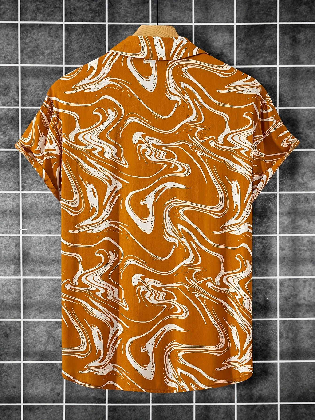 Men's short-sleeve resort shirt with marble pattern for stylish casual outfits