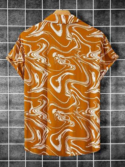Men's short-sleeve resort shirt with marble pattern for stylish casual outfits