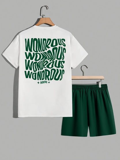 Men's Streetwear Set with Print – Modern T-Shirt and Shorts with WONDROUS Graphic, Casual Outfit