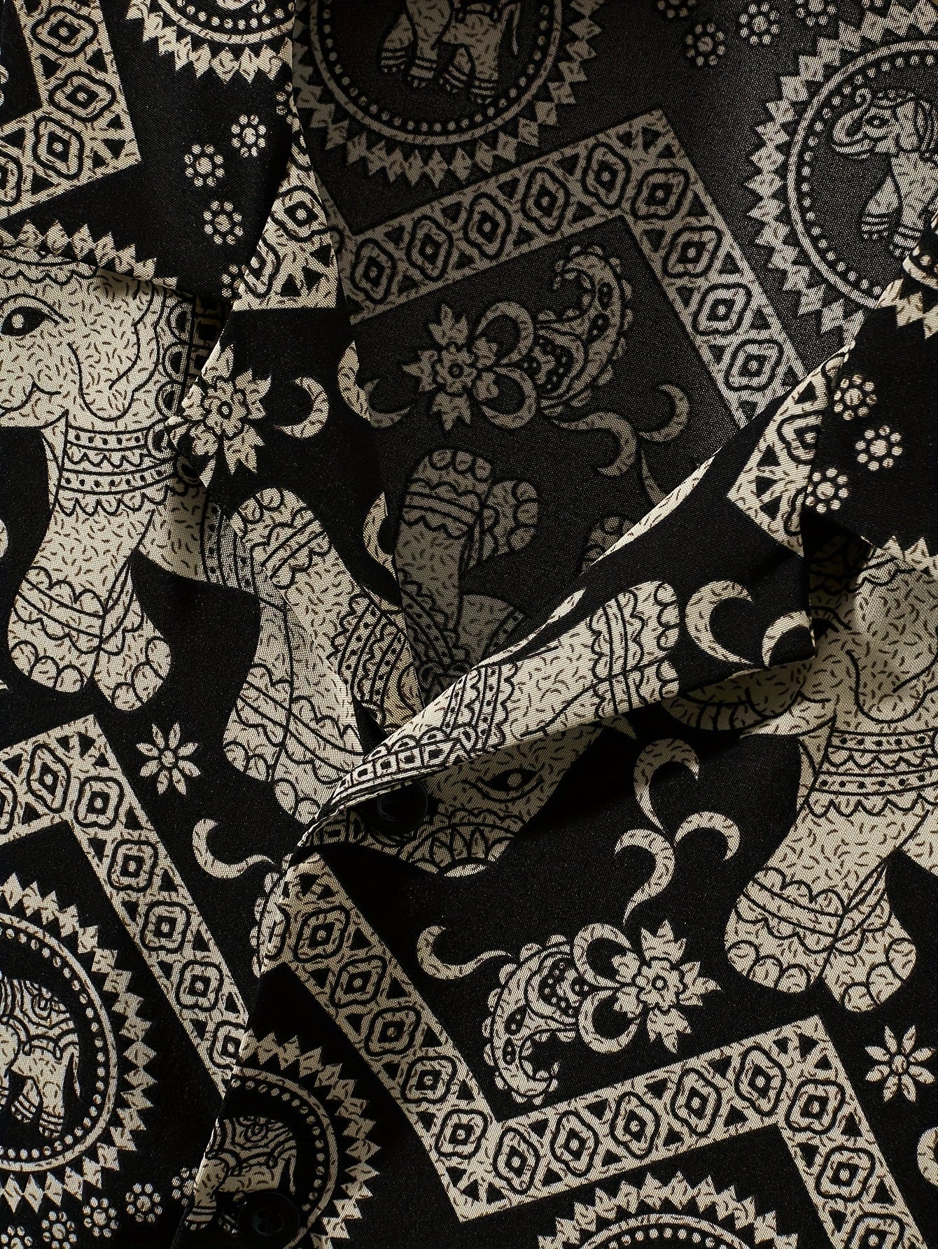 Men's Resort Shirt with Elephant and Mandala Print, Short Sleeve, Casual and Summer Style