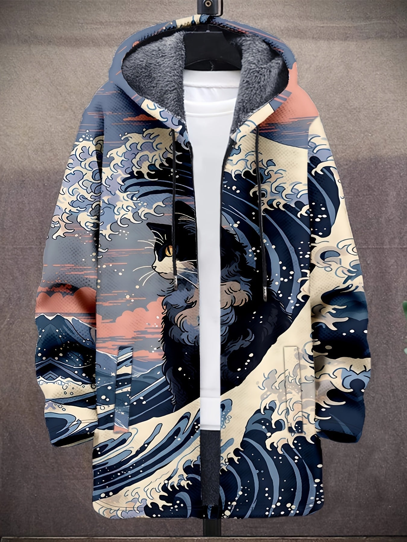 Hoodie Jacke mit Reißverschluss und Muster, Langarm, gefüttert