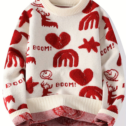 Unisex knitted sweater with a pattern, crew neck, long sleeves