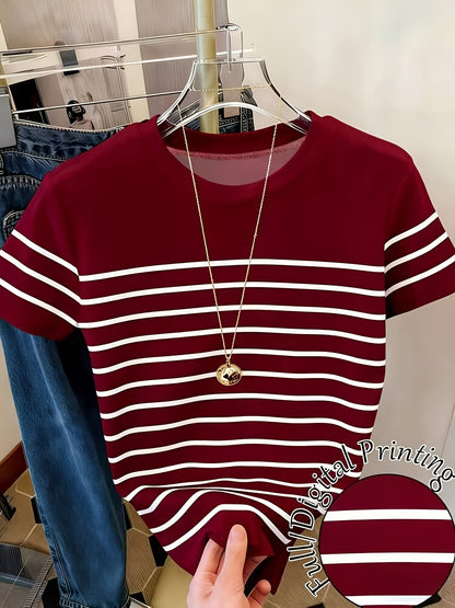 Women's striped T-shirt with ruching – Elegant casual style for summer