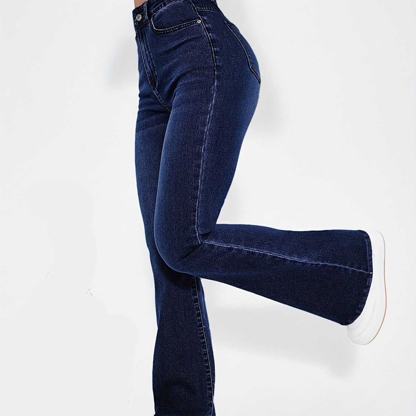 Damen Schlagjeans Dunkelblau mit Hoher Taille und Weitem Bein
