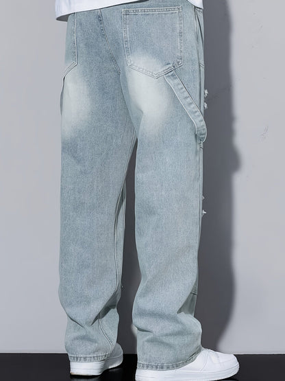 Men's Cargo Jeans in Loose Fit Style with Distressed Design – Trendy Casual Pants