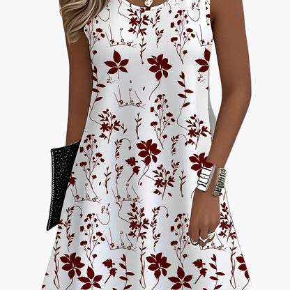 Women's summer casual dress with floral pattern, sleeveless, A-line, elegant for everyday wear and going out
