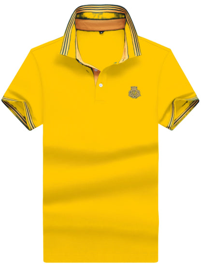 Men's Polo Shirt with Striped Collar and Embroidery – Sporty-Elegant Casual Style