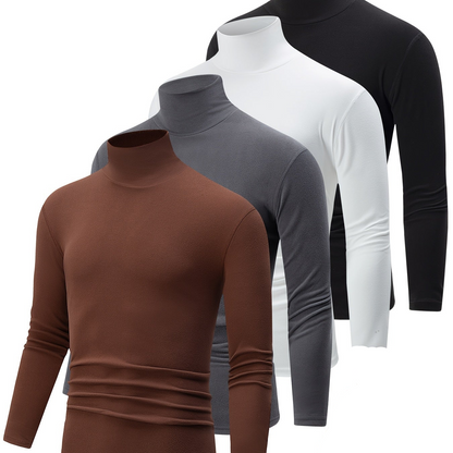Herren Rollkragenpullover Langarm Slim Fit Basic Top im 4er-Set - Schwarz, Weiß, Grau, Hellblau