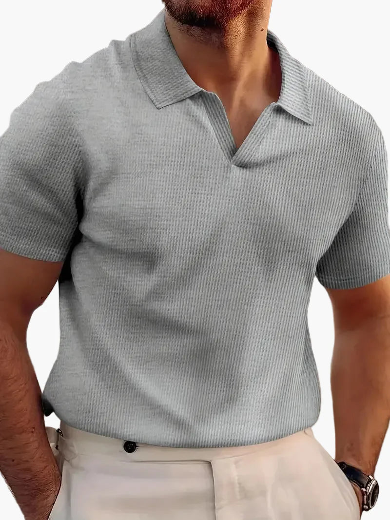 Men's Short-Sleeve Polo Shirt Modern V-Neck Casual Elegant