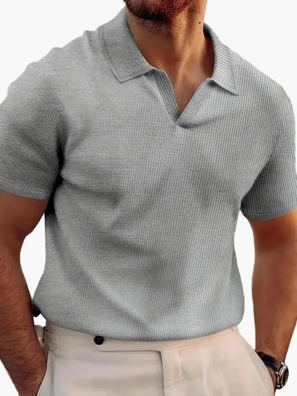 Men's Short-Sleeve Polo Shirt Modern V-Neck Casual Elegant