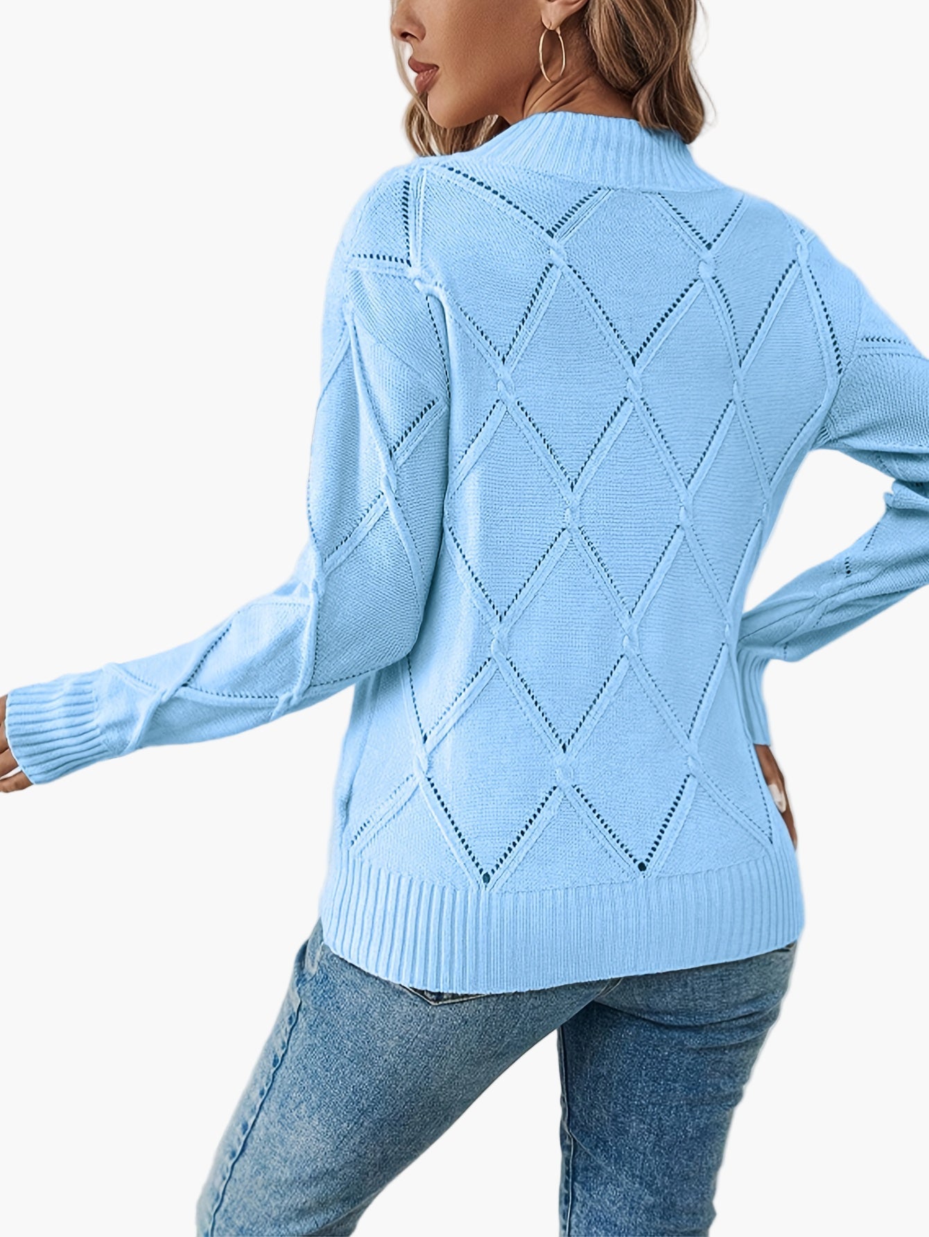 Damen Strickpullover mit geometrischem Muster, eleganter Alltags-Look