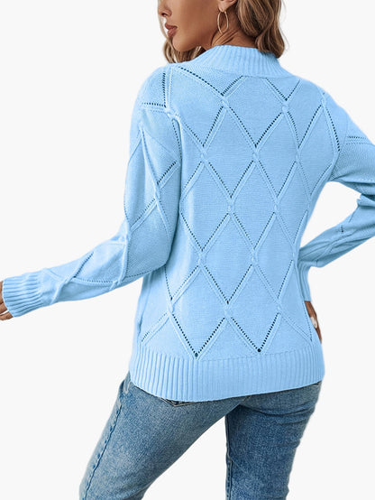 Damen Strickpullover mit geometrischem Muster, eleganter Alltags-Look