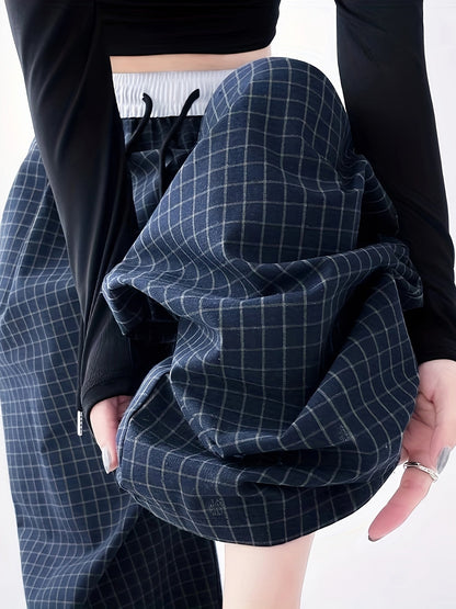 Women's Wide-Leg Pants with Checkered Pattern for Casual and Streetwear