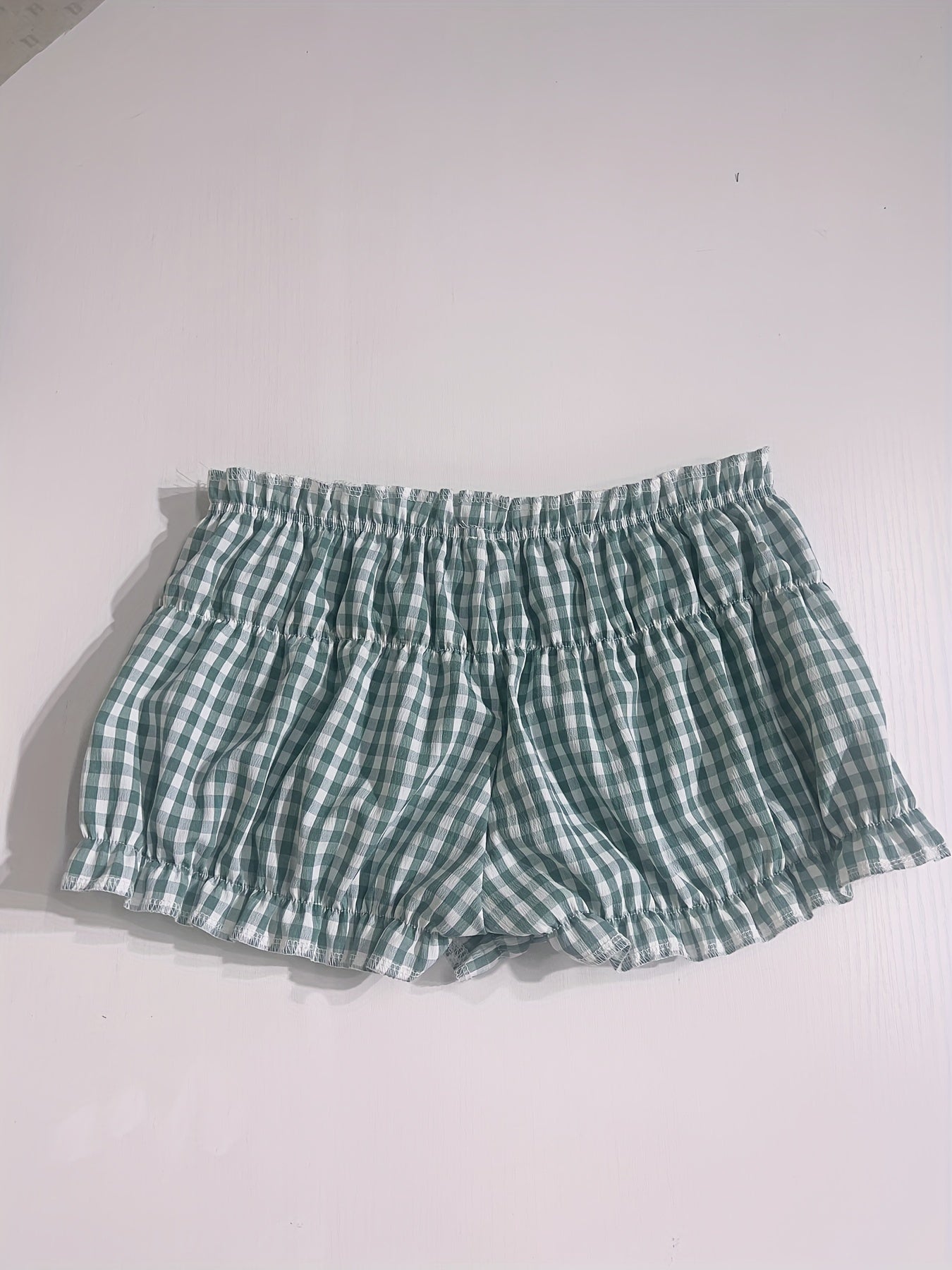 Damen Y2K Karierte Rüschenshorts für den Sommer – Bequeme Lounge- und Pyjamashorts