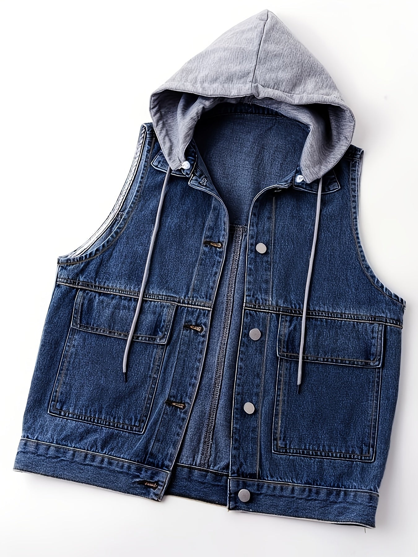 Jeansweste mit Kapuze für Damen, Blau, ärmellos