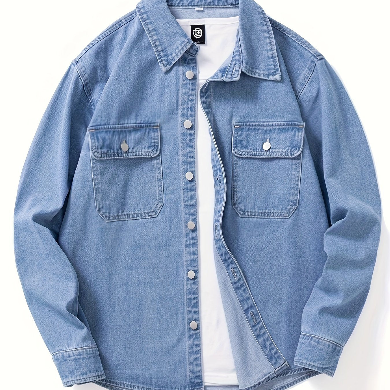 Dark gray denim shirt jacket with chest pockets