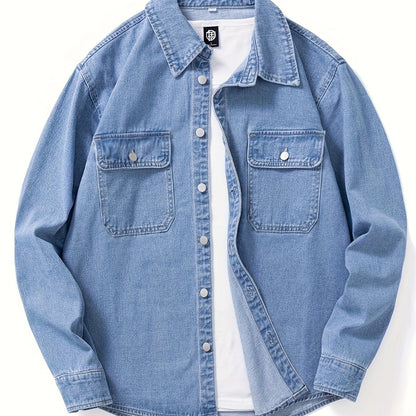 Dark gray denim shirt jacket with chest pockets