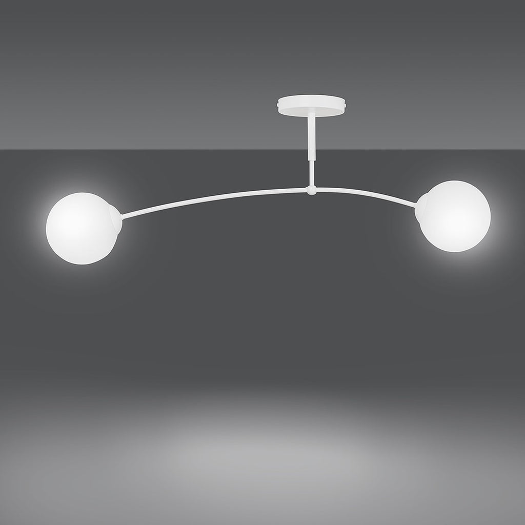 Plafondlamp gepoedercoat staal en glas, modern, Spijkers 2 wit, 2 lichtpunten, 60 x 20 cm, eettafel en keuken