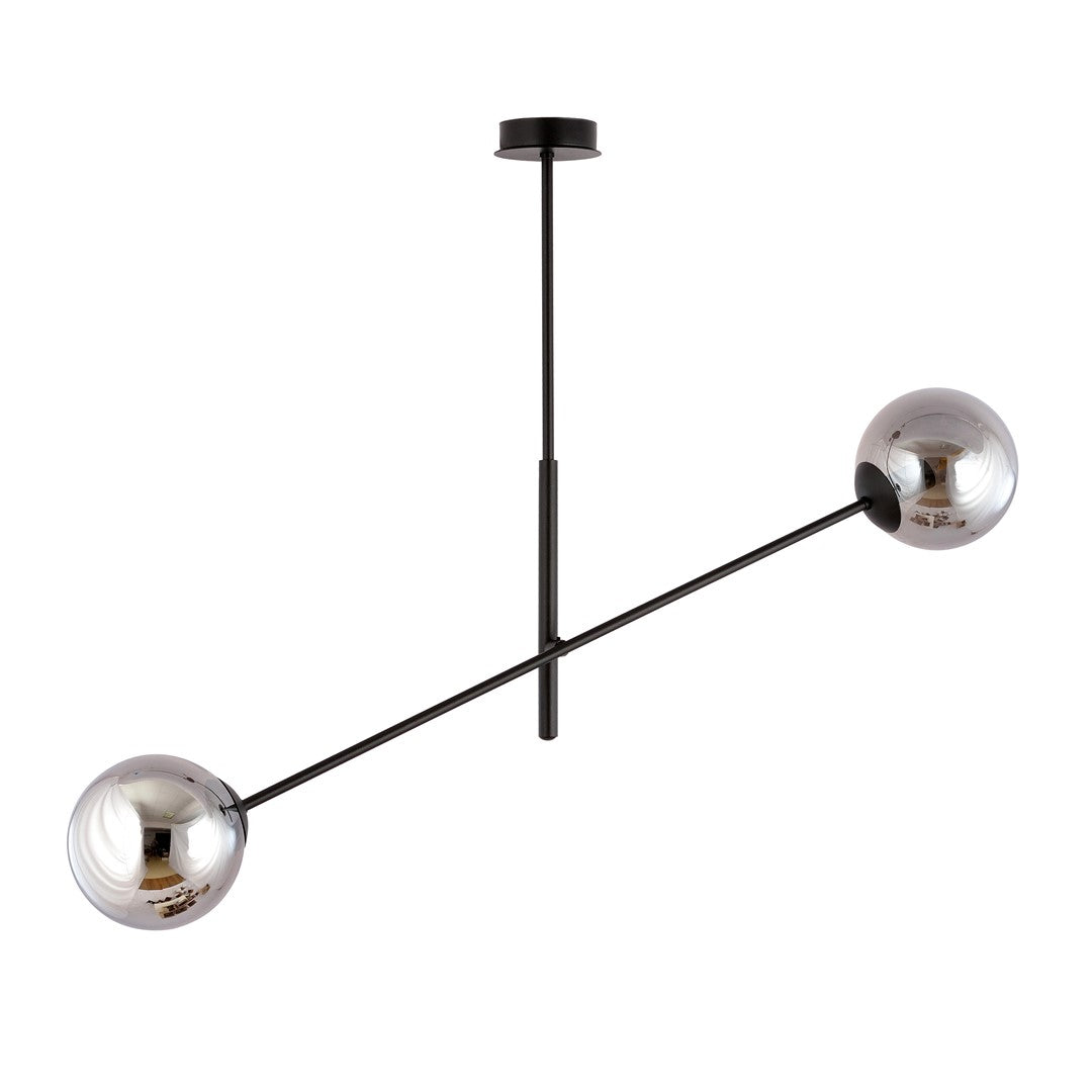 Hanglamp gepoedercoat staal en glas, modern Linear 2 zwart met grafiet glas, 2 lichtpunten, hoogte verstelbaar
